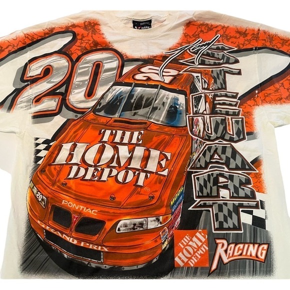 Vintage NASCAR Home Depot Tony Stewart All-Over Print T-Shirt Large - Picture 1 of 6